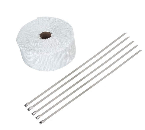 10 METRES 2" WHITE EXHAUST WRAP ROLL + STAINLESS STEEL TIES