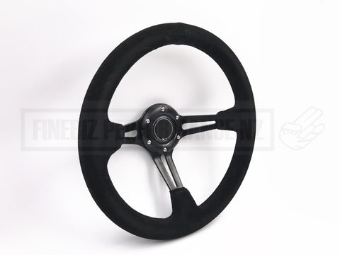 Suede Deep Dish Slot 320MM Steering Wheel - Black Stitching