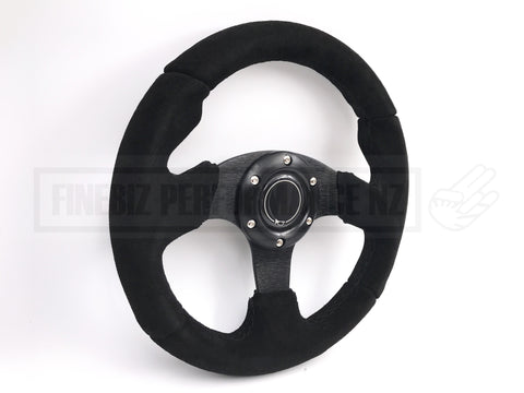 280mm Suede Flat Steering Wheel with Horn Button