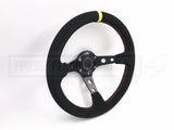 Suede Deep Dish Hole 350MM Steering Wheel - Red Stitching