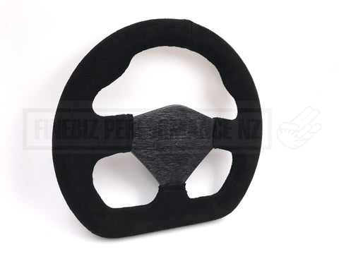 STEERING WHEEL - UNDRILLED 250MM SUEDE FLAT BOTTOMED