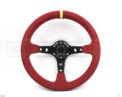 Steering Wheel - Deep Dish Red Suede Hole 320MM