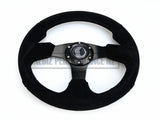 320Mm Suede Flat Steering Wheel - Black Stitching - Car Parts