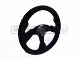 320Mm Suede Flat Steering Wheel - Black Stitching - Car Parts