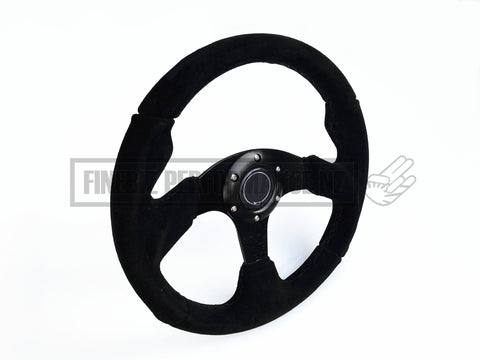 320Mm Suede Flat Steering Wheel - Black Stitching - Car Parts