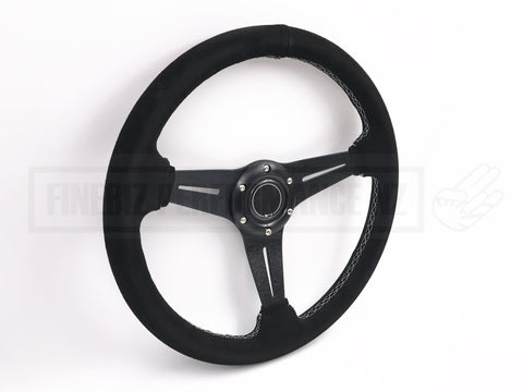 Steering Wheel  - 350MM Suede with White Stitching