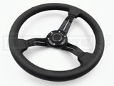 Steering Wheel - Premium Leather 350MM Mid Dish with Black Stitching