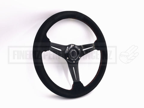 Steering Wheel Suede with Red Stitching - 350MM