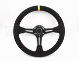 Suede Deep Dish Slot 350MM Steering Wheel - Red Stitching