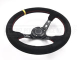 Suede Deep Dish Hole 350MM Steering Wheel - Red Stitching