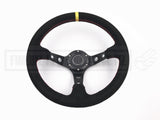 Suede Deep Dish Hole 350MM Steering Wheel - Red Stitching