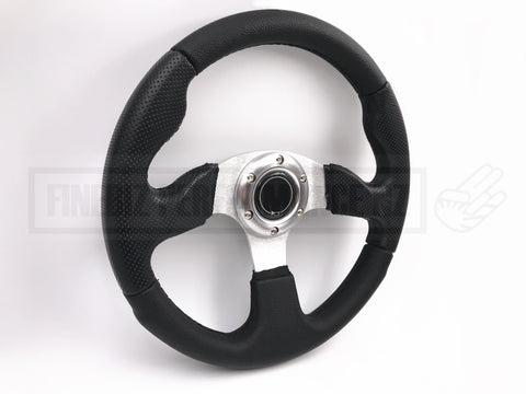 320MM Vinyl Flat Style Steering Wheel - Silver Spoke