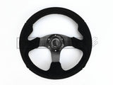 320Mm Suede Flat Steering Wheel - Black Stitching - Car Parts