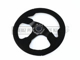 320Mm Suede Flat Steering Wheel - Black Stitching - Car Parts