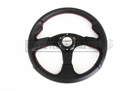 350Mm Vinyl Flat Style Steering Wheel With Red Stitching - Car Parts