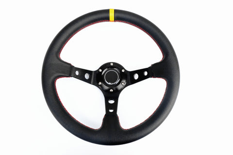 Vinyl Deep Dish Hole 320MM Drift Steering Wheel - Red Stitching