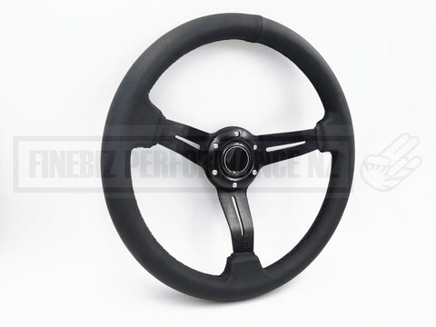 Steering Wheel - Premium Leather 350MM Mid Dish with Black Stitching